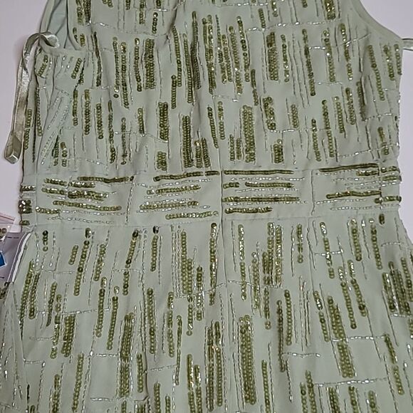 $498 NEW MAC DUGGAL 8 SAGE GREEN HAND BEADED MIDI CREPE SHEATH COLUMN DRESS NWT - Picture 9 of 16